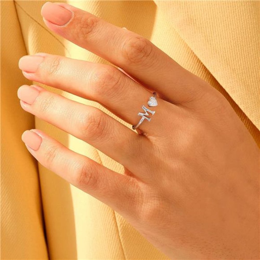 Personalized M Sterling Silver Initial Rings for Women and Girls